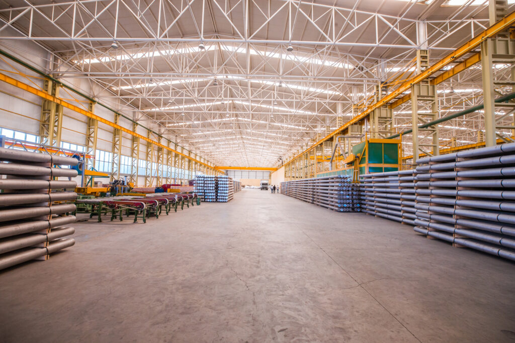 big storehouse with construction materials inside wholesale