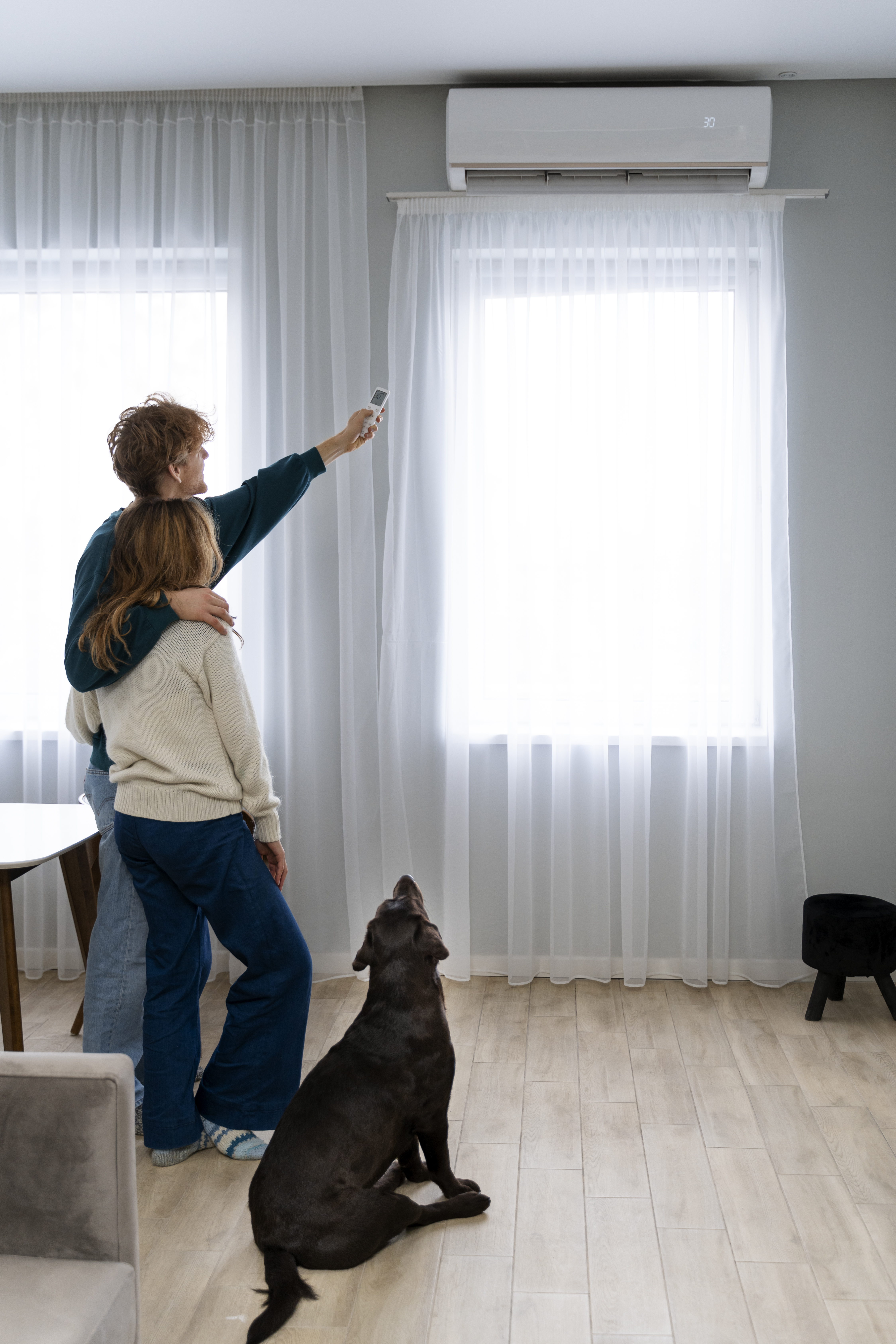 INICIO full shot couple dog home